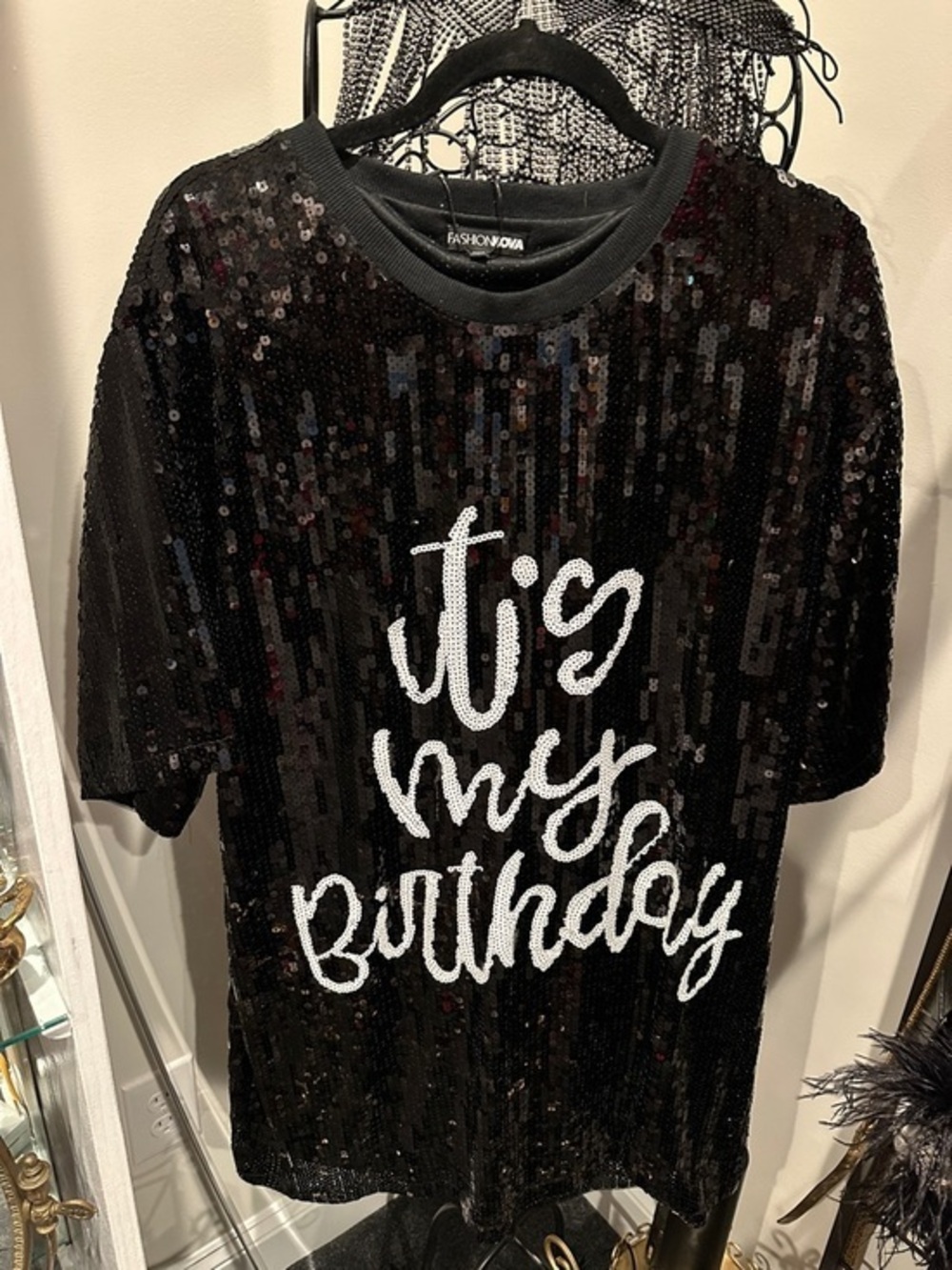 Black Sequin "It's My Birthday" Tee dress jersey dress